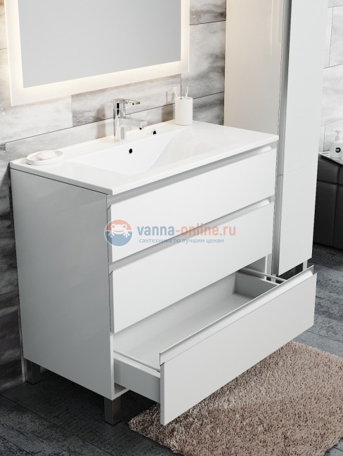Тумба с раковиной Sanvit Авеню-3 kavenu3100, 100 см напольная, белый глянцевый