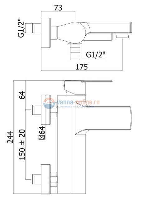 Смеситель для ванны и душа Cezares Ovest OVEST-VM-01, хром Смеситель для ванны и душа Cezares Ovest OVEST-VM-01, хром