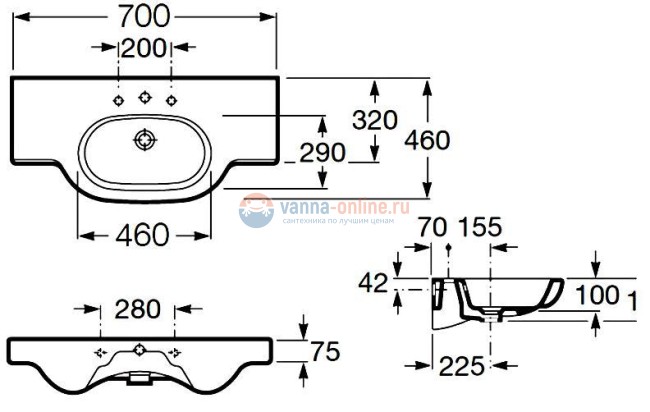 Раковина Roca Meridian-N 327240000, 70 x 46 см