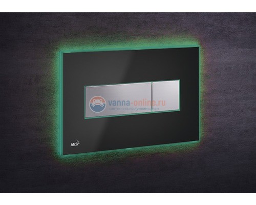 Кнопка управления AlcaPlast M1474-AEZ112 с цветной пластиной, светящаяся кнопка черная глянцевая, свет зеленый