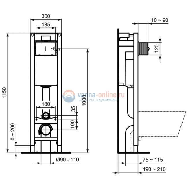 3 в 1 I.life A Промо-комплект с инсталляцией PROSYS ECO FRAME M E233267, унитазом Ideal Standard i.life A T471701 и сидением и крышкой T453001