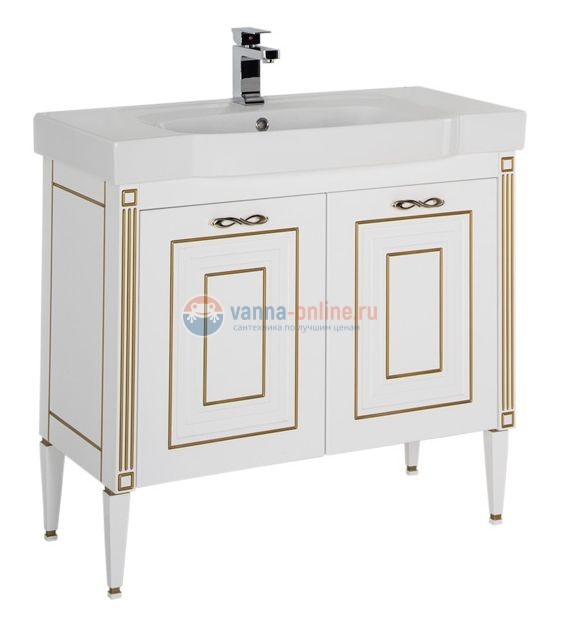 Тумба под раковину Aquanet Паола N 90 00186116, цвет белый патина-золото