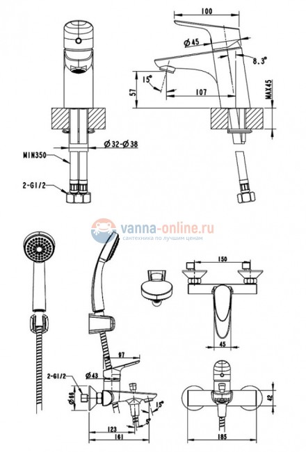 Комплект для ванной комнаты Bravat Drop F00308C