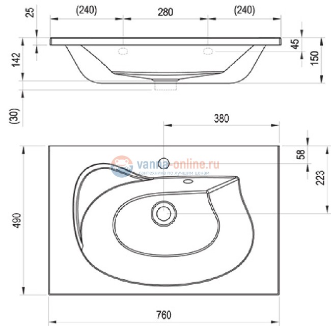 Раковина Ravak Rosa II XJ201176000, 76 х 49 см, цвет белый