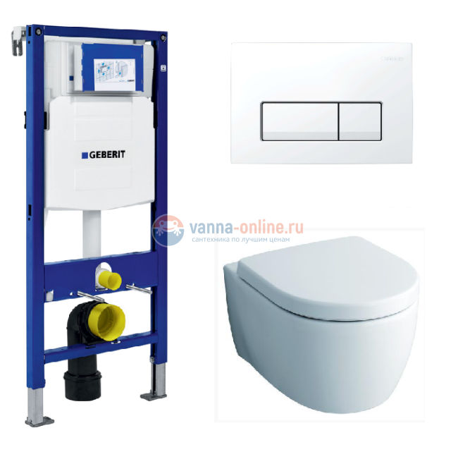 Инсталляция Geberit с безободковым унитазом Geberit iCon Rimfree 204060000, сиденье микролифт, комплект 332845