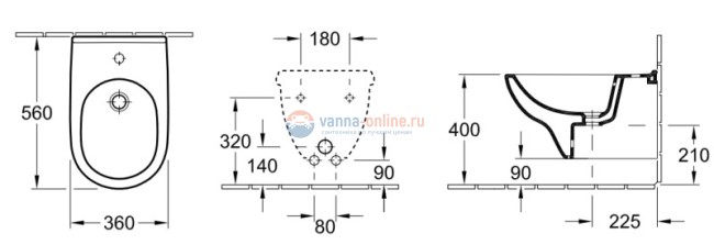 Биде Villeroy&Boch O.novo 5460 0001, подвесное Биде Villeroy&Boch O.novo 5460 0001, подвесное