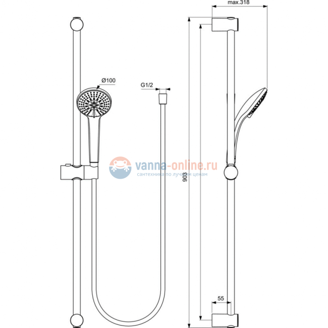 Душевой набор 3 в 1 Ideal Standard CERATHERM T100 BC985AA