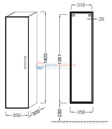 Пенал подвесной Jacob Delafon Ola 35 см, EB396-J5, белый лак Пенал подвесной Jacob Delafon Ola 35 см, EB396-J5, белый лак