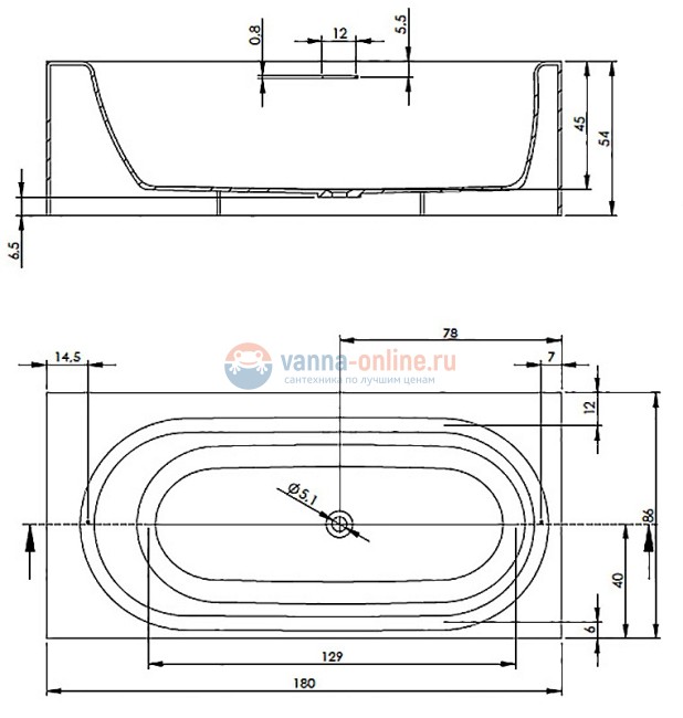Прямоугольная ванна из искусственного камня Riho Madrid 180 x 86 см, белая