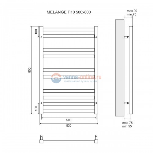 Полотенцесушитель электрический Lemark Melange LM49810E, П10, ширина 53 см, высота 80 см