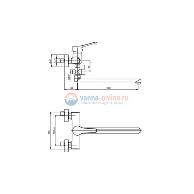 Смеситель для ванны Paini Messina с длинным изливом без аксессуара Смеситель для ванны Paini Messina с длинным изливом без аксессуара