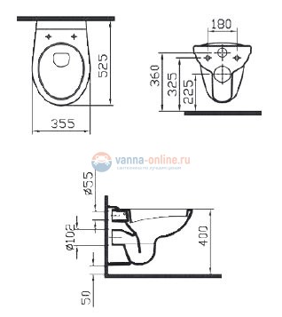 Инсталляция с унитазом Vitra Normus 9773B003-7200, сиденье микролифт, клавиша хром