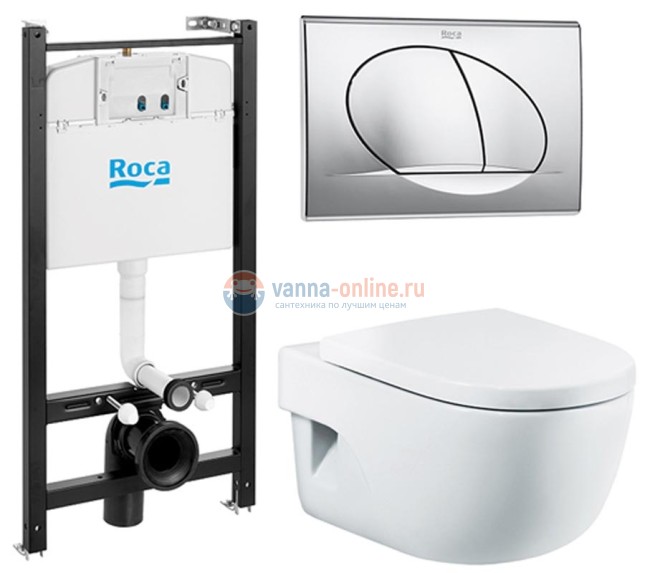 Инсталляция Roca Active с унитазом Roca Meridian Compact и крышкой с микролифтом, комплект Инсталляция Roca Active с унитазом Roca Meridian Compact и крышкой с микролифтом, комплект