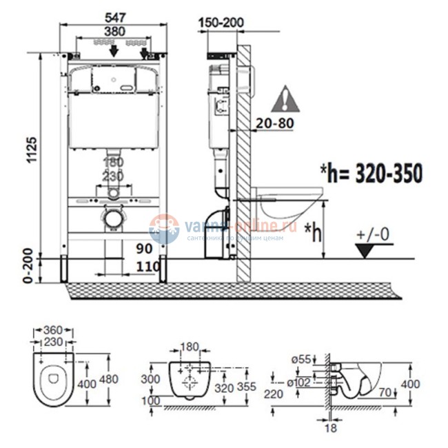 Инсталляция Roca Active с унитазом Roca Meridian Compact и крышкой с микролифтом, комплект Инсталляция Roca Active с унитазом Roca Meridian Compact и крышкой с микролифтом, комплект