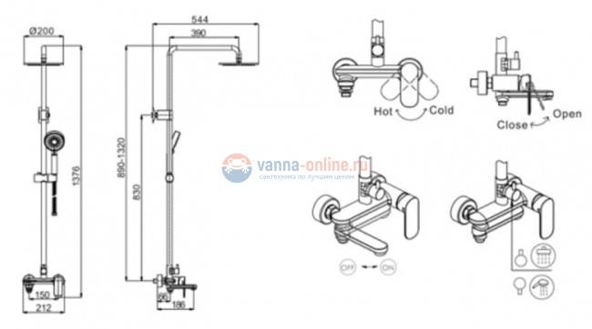 Душевая система Bravat Opal C F6125183CP-A1-RUS для ванны, круглой формы, покрытие: хром
