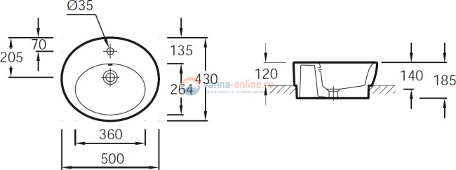 Раковина Jacob Delafon Ove E1708-00 50 х 43 см, для установки на столешницу