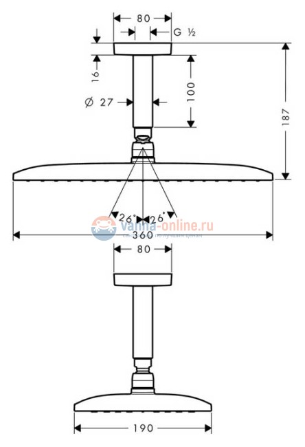 Верхний душ Hansgrohe Raindance Е Air 1jet 360 27381000 Верхний душ Hansgrohe Raindance Е Air 1jet 360 27381000
