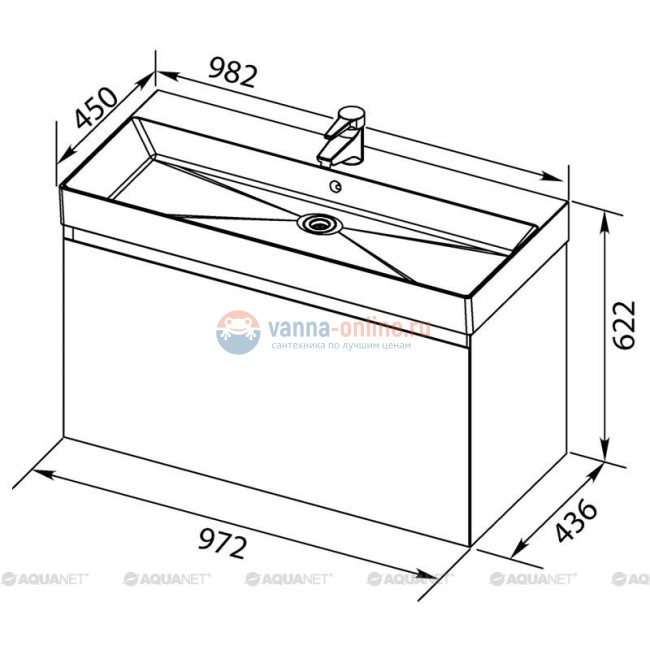 Тумба c раковиной Aquanet Нью-Йорк 100 00203949, цвет орех 