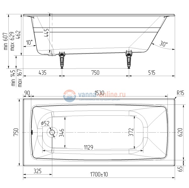 Чугунная ванна Универсал Бриз 170x75