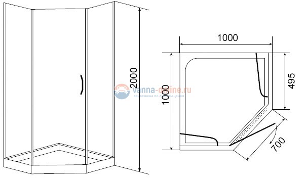 Душевой уголок Timo BY-839 100F, 100 х 100 х 200 см, стекло матовое