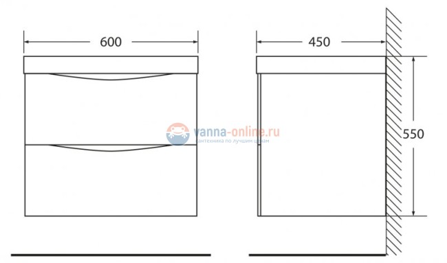 Тумба с раковиной BelBagno Marino MARINO-600-2C-SO-NL-P, 60 х 45 х 55 см, Nero Lucido – черный глянец