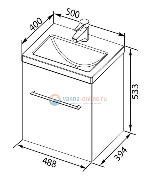 Тумба с раковиной Aquanet Порто 50 белый, 00195729