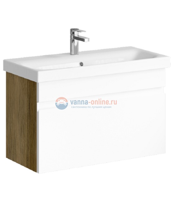 Тумба с раковиной Aqwella Smart 80 см, фасад белый, корпус дуб балтийский