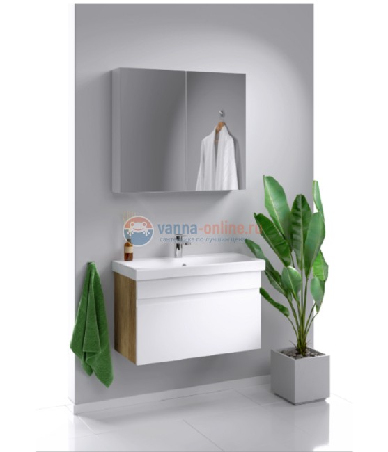 Тумба с раковиной Aqwella Smart 80 см, фасад белый, корпус дуб балтийский