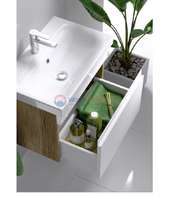 Тумба с раковиной Aqwella Smart 80 см, фасад белый, корпус дуб балтийский