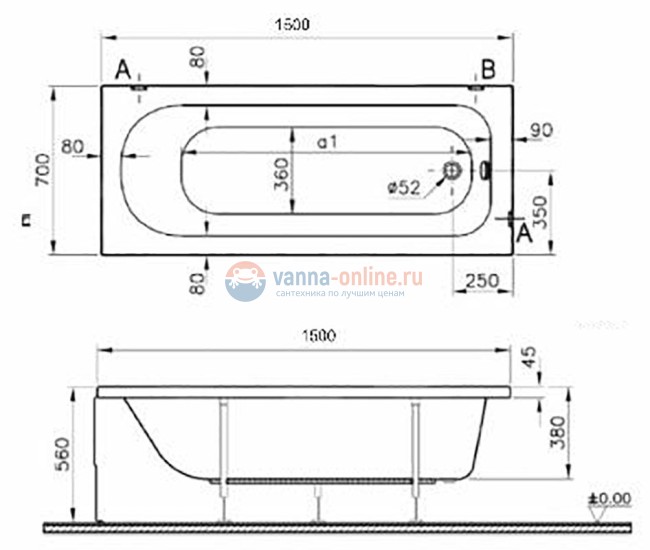 Ванна акриловая Vitra OPTIMA, 50800001000/76, 150*70 см, белая/ультра белая Ванна акриловая Vitra OPTIMA, 50800001000/76, 150*70 см, белая/ультра белая