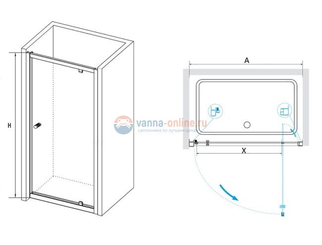 Душевая дверь RGW PA-05, 04080509-41, 90 х 185 см распашная, стекло рифленое (cora), хром