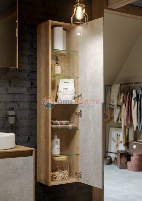 Пенал Aqwella Mobi 35 см, фасад белый, корпус дуб балтийский