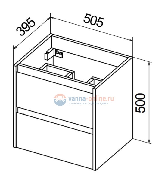База под раковину Belbagno KRAFT 39-500/390-2C-SO-PG 50 cм подвесная с 2 ящиками, Pietra Grigio