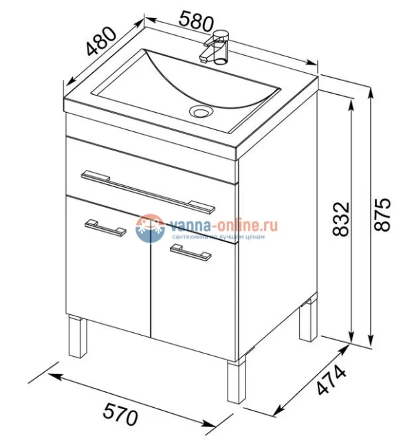 Тумба под раковину Aquanet Верона 58 напольная (2 дверцы, 1 ящик) 00182507, цвет белый Тумба под раковину Aquanet Верона 58 напольная (2 дверцы, 1 ящик) 00182507, цвет белый