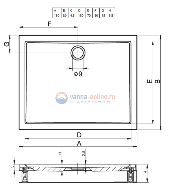 Душевой поддон Riho Davos 269 160 x 80 см DA8300500000000 акриловый, прямоугольный, цвет белый