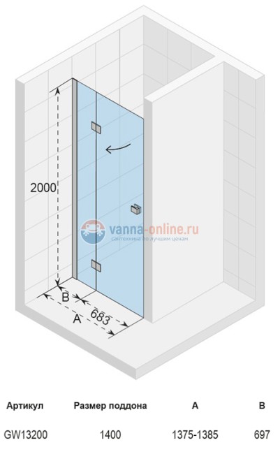 Душевая дверь в нишу Riho Polar P104 140 х 200 см