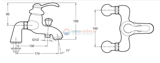 Смеситель Jacob Delafon Fairfax E71091-CP для ванны Смеситель Jacob Delafon Fairfax E71091-CP для ванны