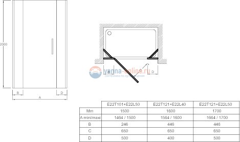 Душевая дверь в нишу Jacob Delafon Contra 160 см XXL с неподвижным элементом