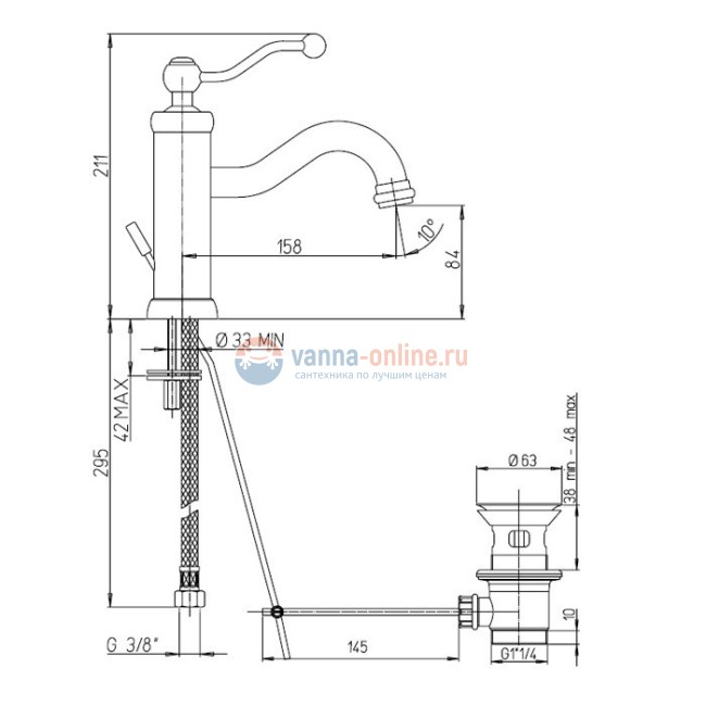 Смеситель для раковины Paini Duomo с донным клапаном Смеситель для раковины Paini Duomo с донным клапаном