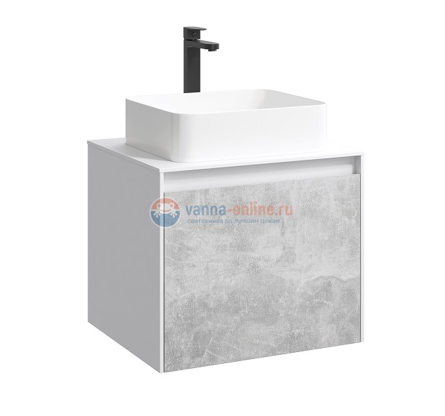 Тумба с раковиной Aqwella Mobi 60 см, фасад бетон светлый, корпус белый
