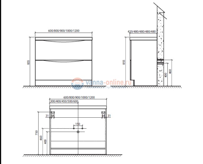 Тумба под раковину BelBagno ANCONA-N-600-2C-PIA-BL, цвет Bianco Lucido