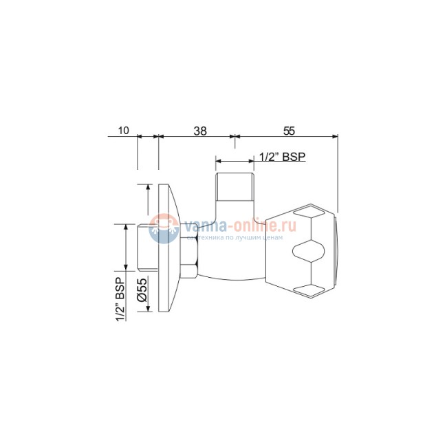 Угловой запорный вентиль с кранбуксой Jaquar Astra AQT-CHR-3053