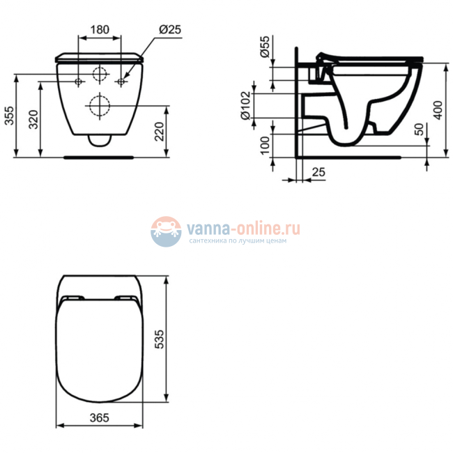 Безободковый подвесной унитаз Ideal Standard TESI Rimless T350301