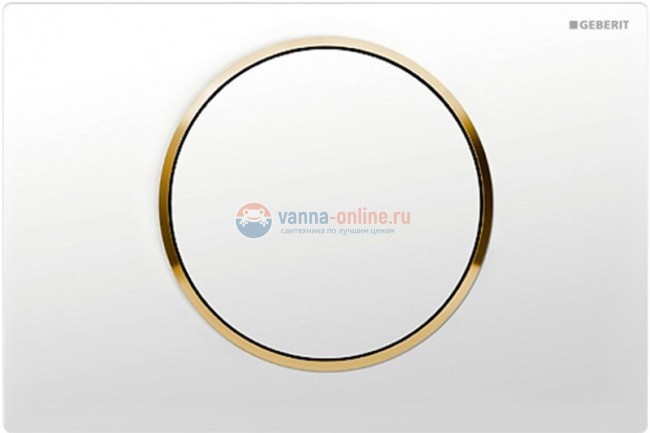 Клавиша Geberit Sigma Type 10 115.758.KK.5, одинарный смыв, рамка-белая/кнопка-белая/кольцо-золото