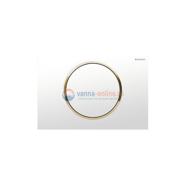 Клавиша Geberit Sigma Type 10 115.758.KK.5, одинарный смыв, рамка-белая/кнопка-белая/кольцо-золото