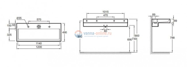 Раковина Jacob Delafon Terrace, без подсветки, 120 х 49 см