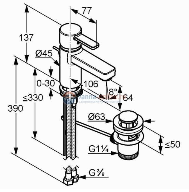 Смеситель Kludi Zenta 382608675 для раковины, черный/хром Смеситель Kludi Zenta 382608675 для раковины, черный/хром