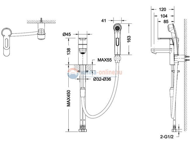 Смеситель Bravat Stream F137163C-1 для раковины с гигиеническим душем