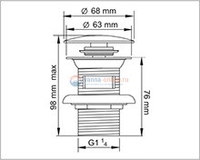 Донный клапан WasserKRAFT Exter А046 для раковины с переливом, цвет светлая бронза