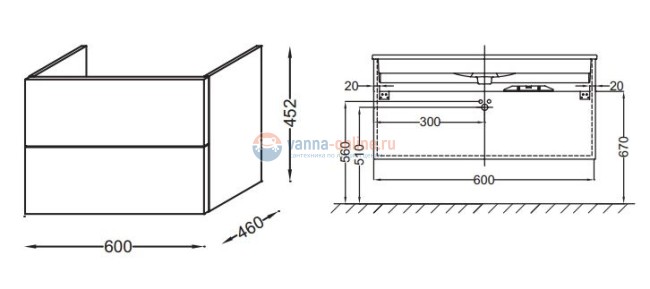 Тумба под раковину Jacob Delafon Vox 60 EB2080-R1-E15, цвет - черное дерево, 60 х 46 см